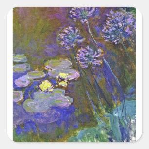 Sticker Carré Claude Monet Nymphéas Agapanthus Art Vintage