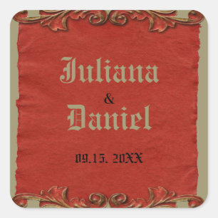 Sticker Carré Clé de squelette gothique vintage rouge pour annon