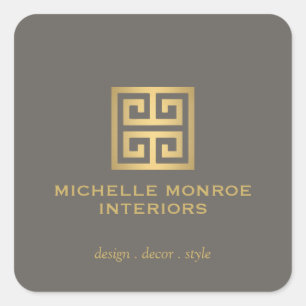 Sticker Carré Clé élégante grecque Logo Designer Or/Taupe