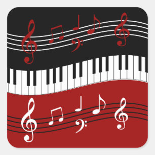 Sticker Carré Clés et notes de piano blanc rouge noir élégant