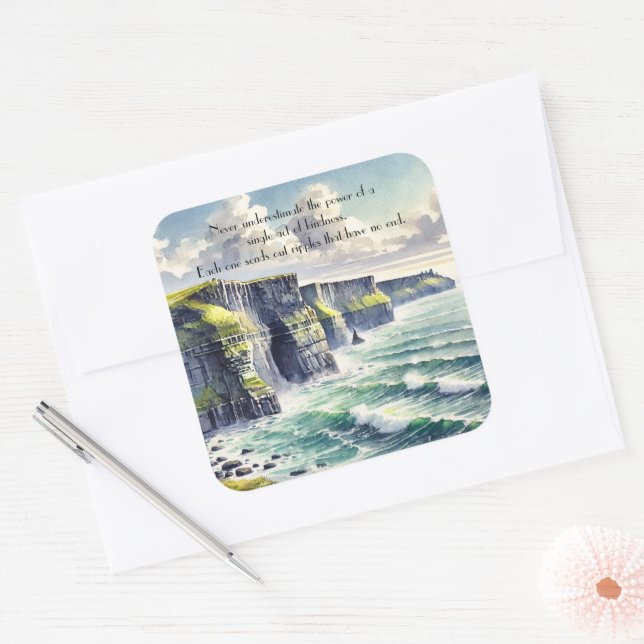 Sticker Carré Cliffs of Moher, Ireland & Quote (Enveloppe)