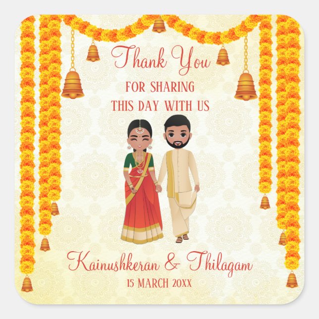 Sticker Carré Cloches des guirlandes de Marigold avec le mariage (Devant)