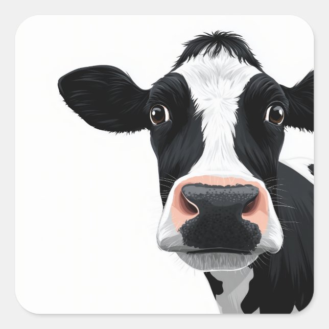 Sticker Carré Close-Up Cow Curiosity (Devant)
