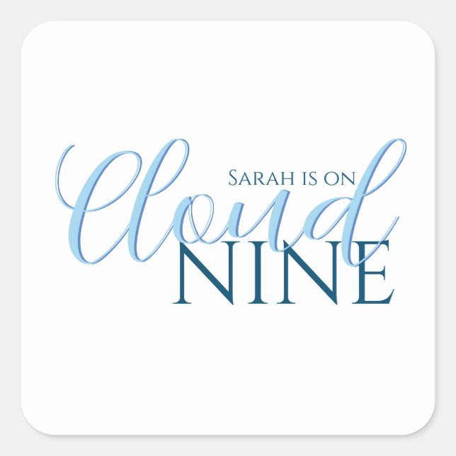 Sticker Carré Cloud 9 minimal bleu moderne Baby Shower Fille  (Devant)