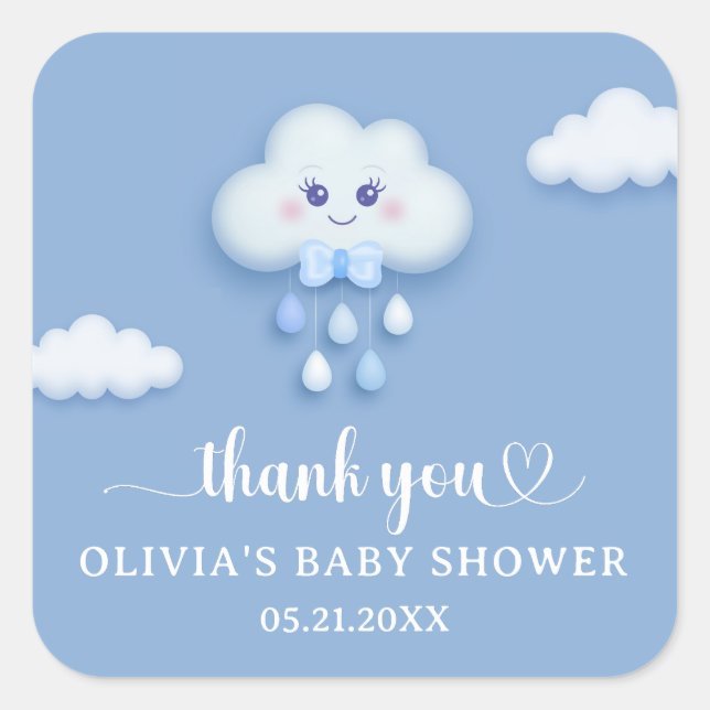 Sticker Carré Cloud bleu pastel doux 9 baby shower garçon (Devant)