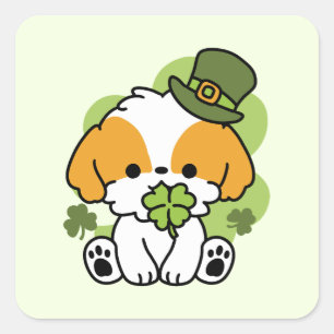 Sticker Carré Clover Pup Love - St. Patrick's Day Chien Design