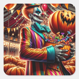 Sticker Carré Clown effrayant avec Jack O' Lantern Halloween