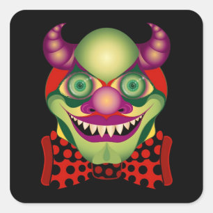 Sticker Carré Clown effrayant terriblement horrible et autocolla