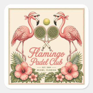 Sticker Carré Club de Padel Flamant Rose Vintage Miami Floride C