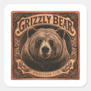 Sticker Carré Club des précepteurs d'ours Grizzly