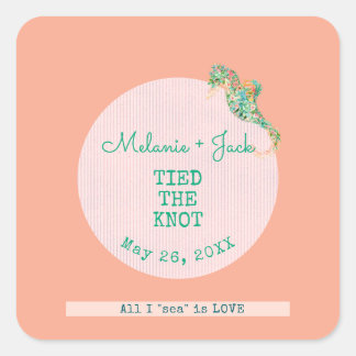 Sticker Carré Coastal Bridal Shower Seahorse Stripe