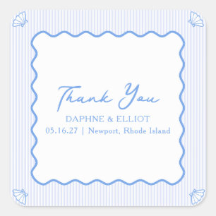 Sticker Carré Coastal Chic Elégant Mariage de mer Merci