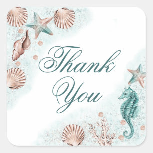Sticker Carré Coastal Chic   Turquoise Vert et Merci de Corail R