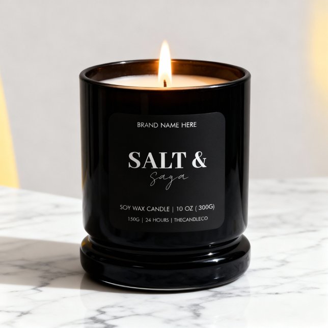 Sticker Carré Coastal Sea & Sand Custom Candle Label Black White (Créateur téléchargé)