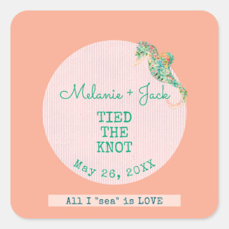 Sticker Carré Coastal Weddingr Seahorse Stripe