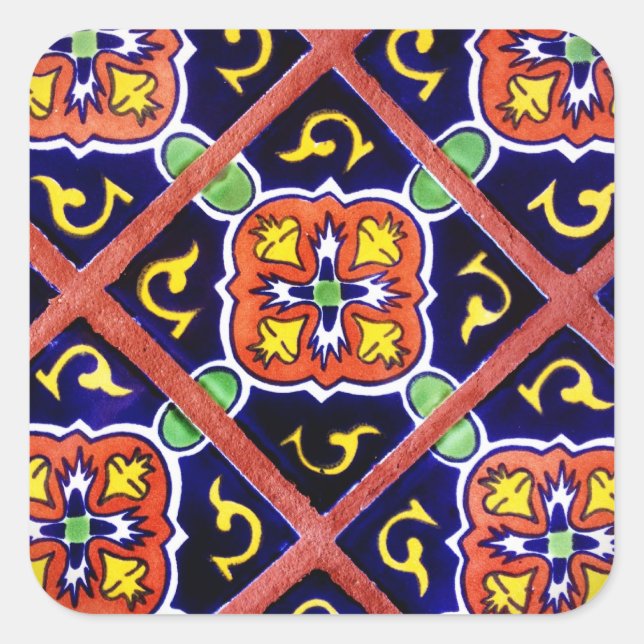 Sticker Carré Cobalt Blue Burange Orange Southwestern Tile Desig (Devant)