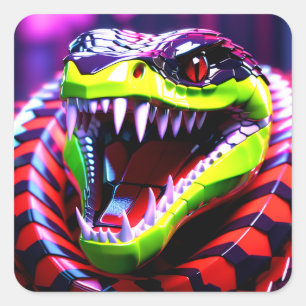 Sticker Carré Cobra serpent aux lèvres vertes et sourcils roses