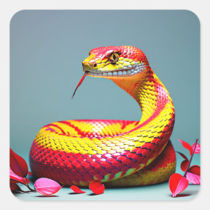 Sticker Carré Cobra serpent avec des écailles rouges et jaunes v