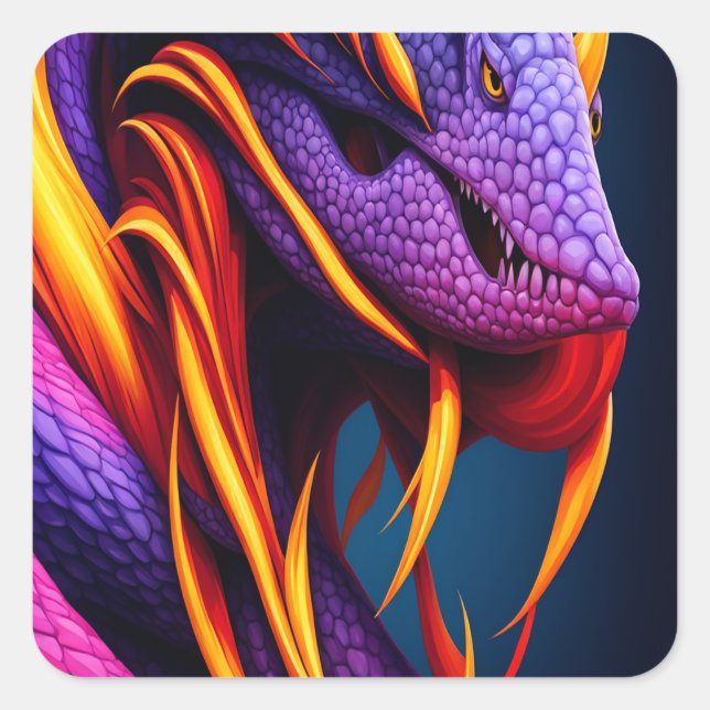 Sticker Carré Cobra serpent avec écailles orange et violette vib (Devant)