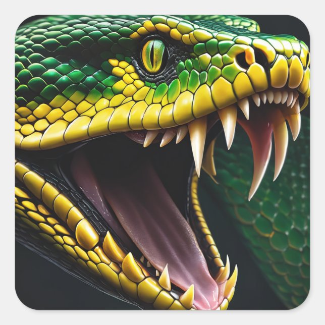 Sticker Carré Cobra serpent avec écailles vertes et jaunes vibra (Devant)