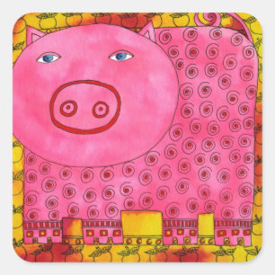 Sticker Carré Cochon à motifs