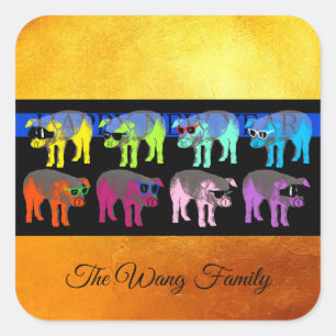 Sticker Carré Cochon chinois Nouvel An 2019 Pop Gold Carré S