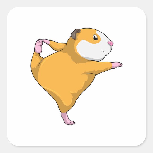 Sticker Carré Cochon de Guinée au Yoga Exercice d'étirement (Devant)