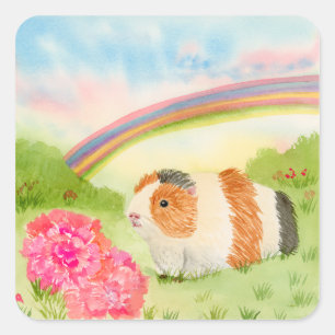 Sticker Carré Cochon d'Inde Arc-en-Ciel avec Œillets
