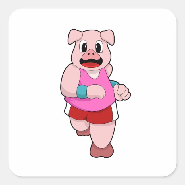 Sticker Carré Cochon en cours d'exécution (Devant)