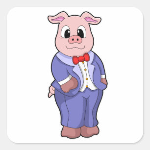 Sticker Carré Cochon en forme de chambre avec costume