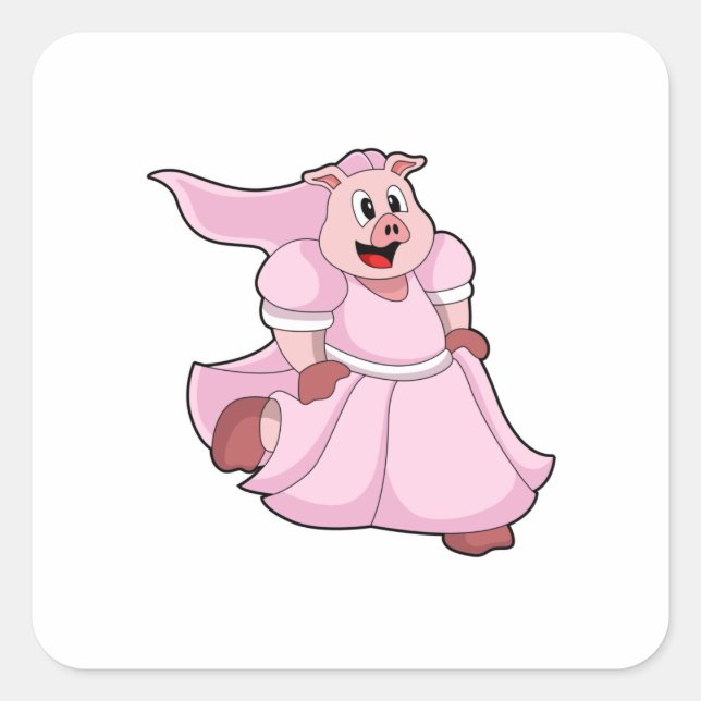Sticker Carré Cochon en mariée avec robe Mariage (Devant)