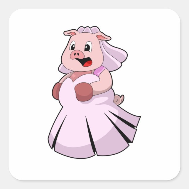 Sticker Carré Cochon en mariée avec robe Mariage.PNG (Devant)