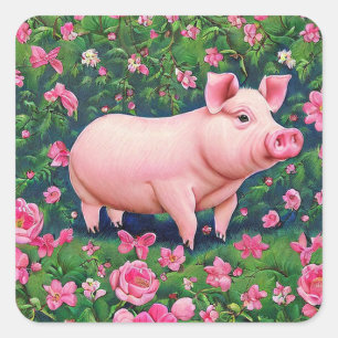 Sticker Carré Cochon floral