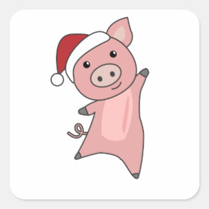 Sticker Carré Cochon Joyeux Noël Animaux Cochons