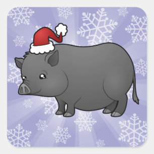 Sticker Carré Cochon miniature de Noël