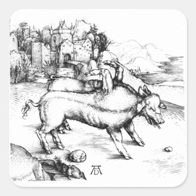 Sticker Carré Cochon monstrueux (Devant)