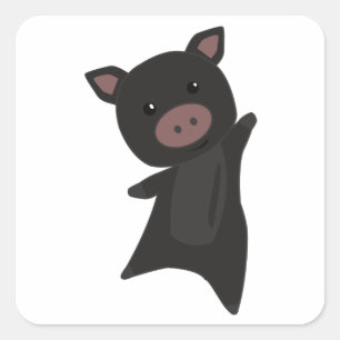 Sticker Carré Cochon noir Piggy mignonne Animaux Enfants