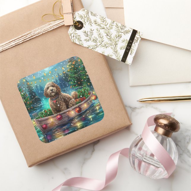 Sticker Carré Cockapoo Christmas Festive Voyage (Cadeaux)