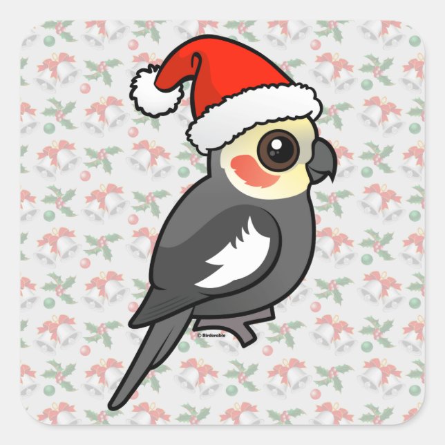 Sticker Carré Cockatiel Père Noël (Devant)