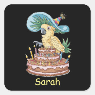 Sticker Carré cockatoo perché sur gâteau d'anniversaire casquett