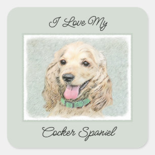 Sticker Carré Cocker Spaniel Buff Peinture - Art Chien original