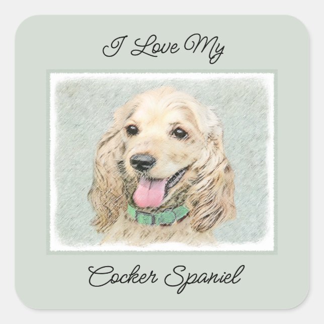 Sticker Carré Cocker Spaniel Buff Peinture - Art Chien original (Devant)