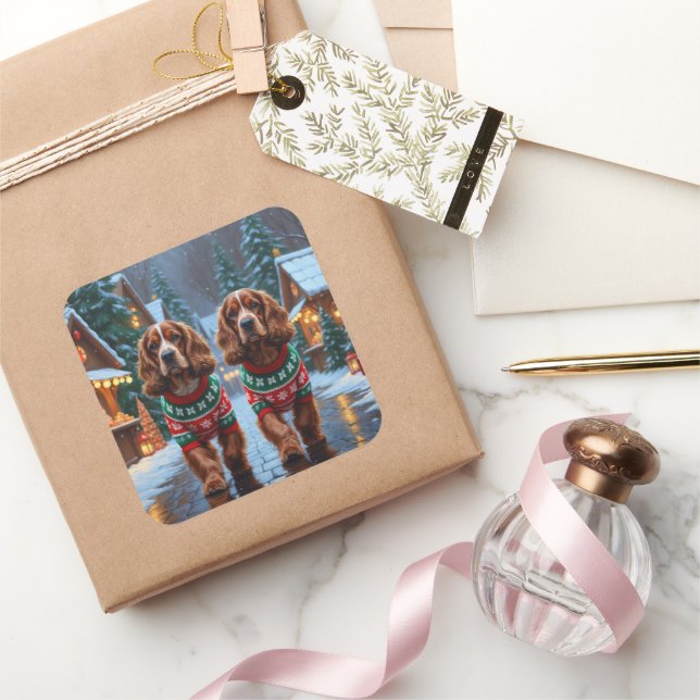 Sticker Carré Cocker Spaniel Dogs Christmas Snow Holiday (Cadeaux)