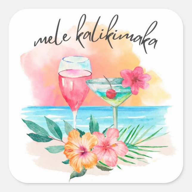 Sticker Carré Cocktail de Noël Mele Kalikimaka Tropical Beach (Devant)