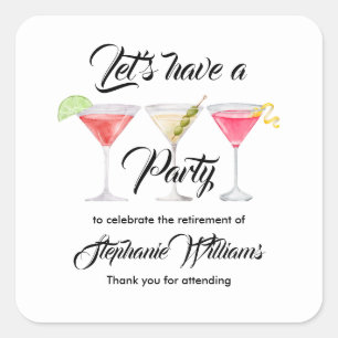 Sticker Carré Cocktail de retraite pour femmes fête d'été
