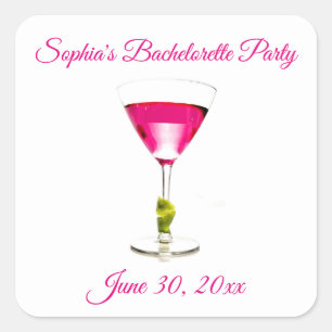 Sticker Carré Cocktail rose Bachelorette Party