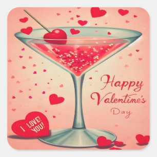 Sticker Carré Cocktail Valentine Martini du milieu du siècle