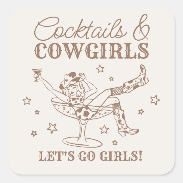 Sticker Carré Cocktails Beige et Cowgirls Rodeo Enterrement de V (Devant)