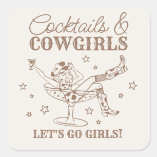 Sticker Carré Cocktails Beige et Rodéo de Cow-Girls pour l'Enter