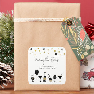 Sticker Carré Cocktails Cake Balloons Or Black Joyeux Noël